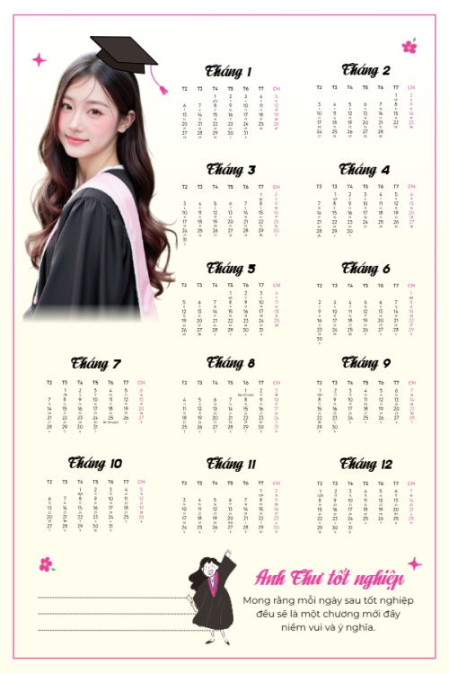 Mẫu thiết kế Lịch đơn treo tường Tốt nghiệp, kỉ yếu, Graduation, yearbook, đơn giản, simple, minimalist, tối giản	