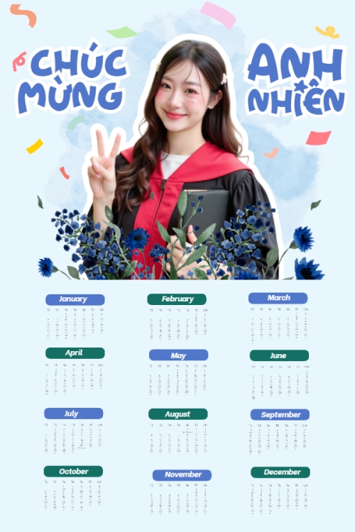Mẫu thiết kế Lịch đơn treo tường Tốt nghiệp, kỉ yếu, Graduation, yearbook, đơn giản, simple, minimalist, tối giản