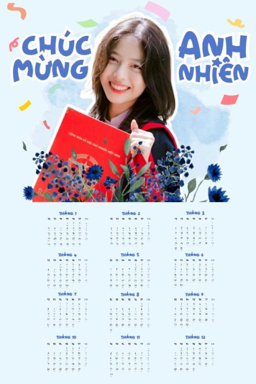 Mẫu thiết kế Lịch đơn treo tường Tốt nghiệp, kỉ yếu, Graduation, Tết, Xuân, Bính Ngọ, năm 2026, 2026, cá nhân, nhân vật, personal style, signature, dễ thương, cute