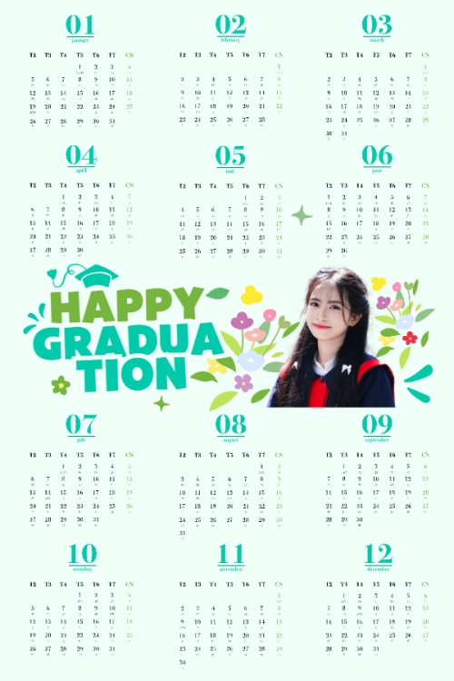 Mẫu thiết kế Lịch đơn treo tường Tốt nghiệp, kỉ yếu, Graduation, Tết, Xuân, Bính Ngọ, năm 2026, 2026, cá nhân, nhân vật, personal style, signature, dễ thương, cute