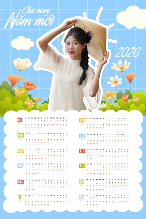 Mẫu thiết kế Lịch đơn treo tường Tết, Xuân, Bính Ngọ, năm 2026, 2026, cá nhân, nhân vật, personal style, signature, dễ thương, cute