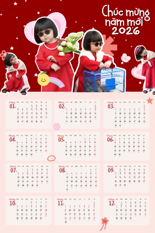 Mẫu thiết kế Lịch đơn treo tường Tết, Xuân, Bính Ngọ, năm 2026, 2026, cá nhân, nhân vật, personal style, signature, dễ thương, cute