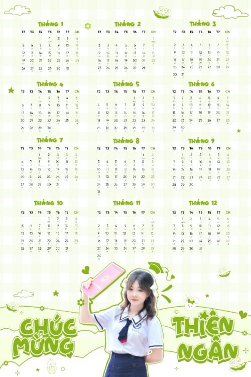Mẫu thiết kế Lịch đơn treo tường Tốt nghiệp, kỉ yếu, Graduation, Tết, Xuân, Bính Ngọ, năm 2026, 2026, cá nhân, nhân vật, personal style, signature, dễ thương, cute
