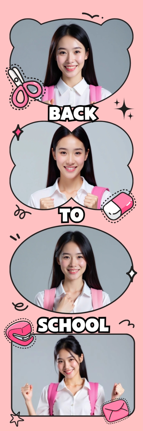 Mẫu thiết kế Bộ Ảnh Photobooth Tựu trường, đến trường, nhập học, giáo dục, education, school, trường học, dễ thương, cute, chibi, hoạt hình, cartoon