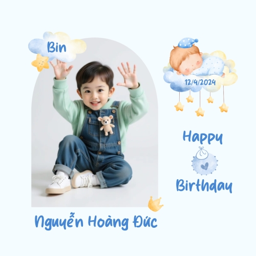 Mẫu thiết kế Photobook vuông Em bé, baby, kid, sinh nhật, birthday, cá nhân, personal style, sự kiện, event, dễ thương, cute