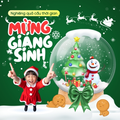 Mẫu thiết kế Bài post MXH vuông Nghiêng quả cầu thời gian mừng giáng sinh 1765821247