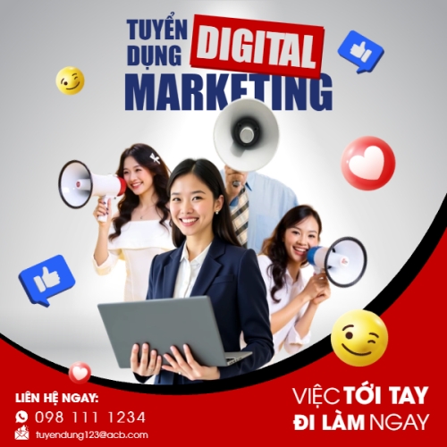 Mẫu thiết kế Bài post MXH vuông Tuyển dụng digital marketing 1765821247
