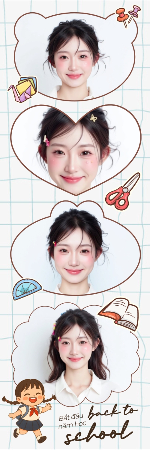 Mẫu thiết kế Bộ Ảnh Photobooth Tựu trường, đến trường, nhập học, giáo dục, education, school, trường học, dễ thương, cute, chibi, hoạt hình, cartoon