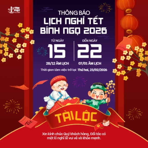 Mẫu thiết kế Bài post MXH vuông Thông báo lịch nghỉ tết nguyên đán Bính Ngọ 2026 1768385146