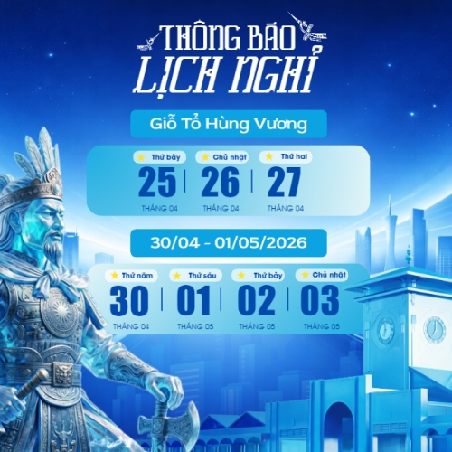 Mẫu thiết kế Bài post MXH vuông Thông báo nghỉ lễ Giỗ Tổ và 30/4-1/5 1774496004