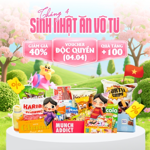 Mẫu thiết kế Bài post MXH vuông Tháng 4 sinh nhật ăn vô tư 1774496004