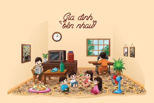 Gia đình, family, nhà, dễ thương, cute, chibi, hoạt hình, cartoon