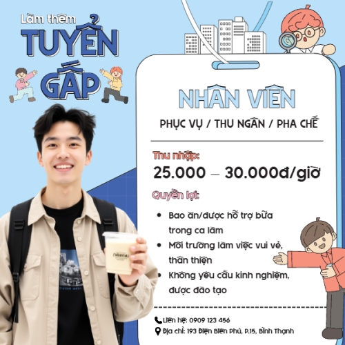 Phục vụ, tuyển dụng, nước uống, juice, giải khát, F&B, drink, dễ thương, cute, chibi, hoạt hình, cartoon