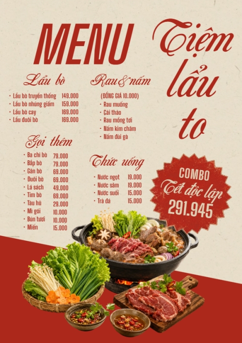 Menu Tiệm lẩu to