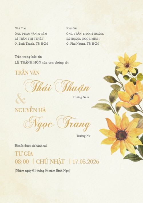 Thiệp cưới Hoa màu nắng
