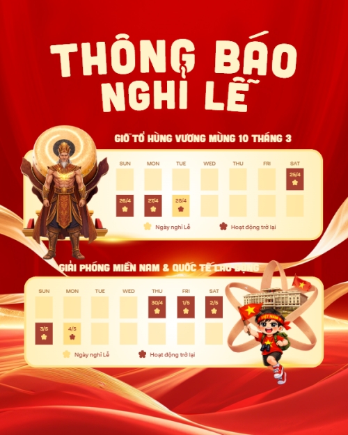 Thông báo nghỉ lễ Giỗ tổ Hùng Vương 2026