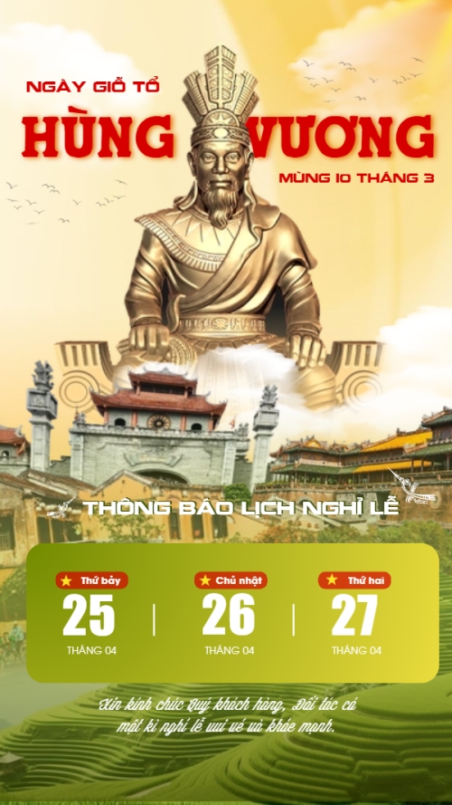 Lịch nghỉ lễ Giỗ Tổ Hùng Vương