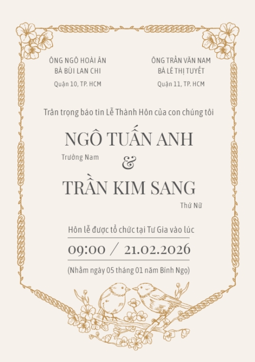 Thiệp cưới Đôi uyên ương