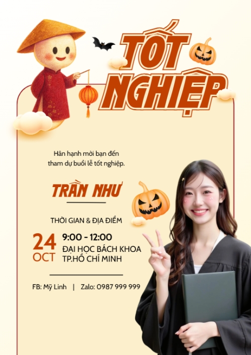 Tốt nghiệp, thư mời, sinh viên, student, education, halloween, lễ hội, festival, chibi, hoạt hình, cute, dễ thương