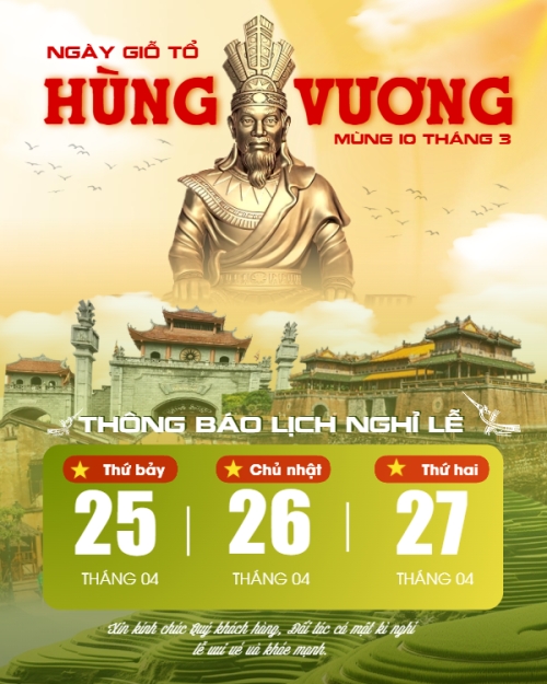 Lịch nghỉ lễ Giỗ Tổ Hùng Vương