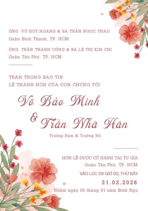 Thiệp cưới hoa màu nước