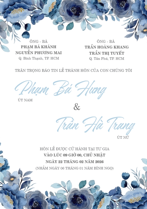 Thiệp cưới vòm hoa xanh