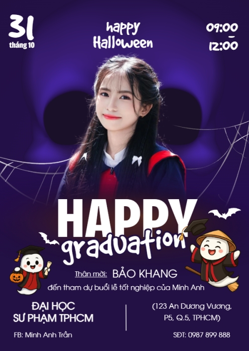Halloween, tốt nghiệp, graduate, lễ hội ma quái, sự kiện, event, dễ thương, cute, chibi, hoạt hình, cartoon
