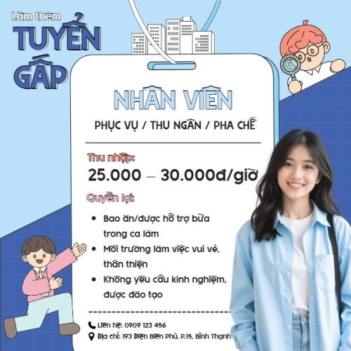 Phục vụ, tuyển dụng, nước uống, juice, giải khát, F&B, drink, dễ thương, cute, chibi, hoạt hình, cartoon