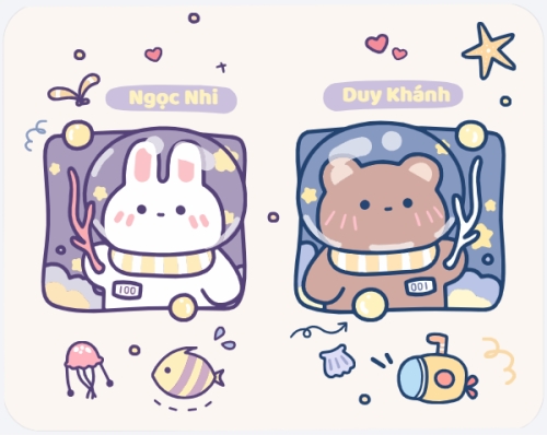 Cặp đôi, couple, tình yêu, love, thỏ, bunny, gấu, bear, cartoon, hoạt hình, dễ thương, cute