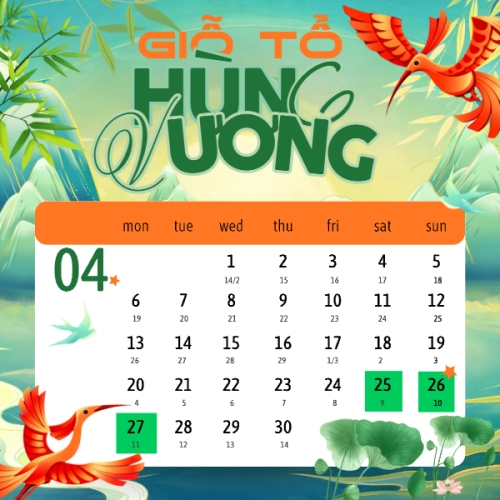 Lịch nghỉ lễ Giỗ Tổ Hùng Vương