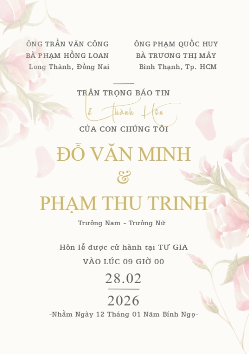 Thiệp cưới Sắc hồng thơ