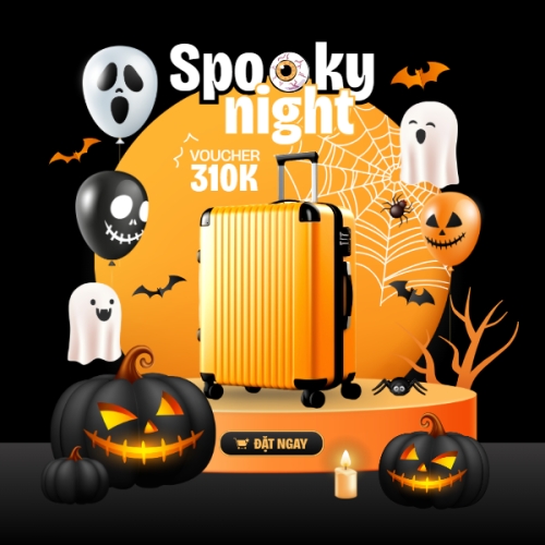 Halloween, lễ hội, festival, vali, du lịch, travel, hành lí, dễ thương, cute, chibi, hoạt hình, cartoon
