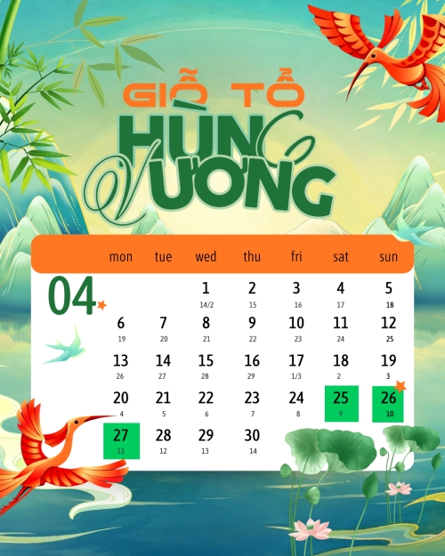Lịch nghỉ lễ Giỗ Tổ Hùng Vương
