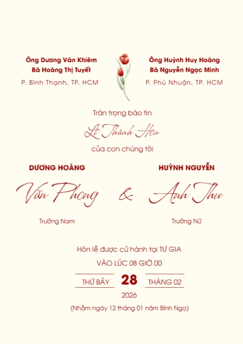 Thiệp cưới Hoa tulip đỏ