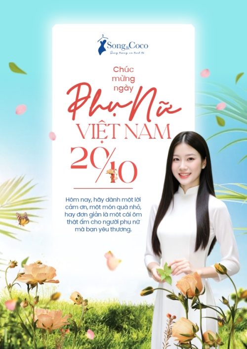 20/10, Ngày phụ nữ Việt Nam, Vietnamese Women's Day, phụ nữ, sự kiện, event, thông báo, chúc mừng, mỹ phẩm, làm đẹp, beauty, hiện đại, modern, hoa lá