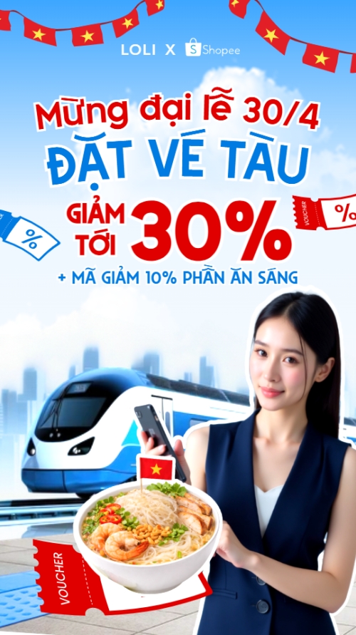 Mừng đại lễ 30/4 đặt vé tàu giảm tới 30%