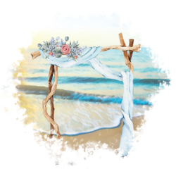watercolor, blue sea, sand, bãi biển, cát, outdoor wedding