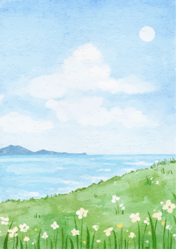 Biển, hoa, sea, flower, màu nước, watercolor
