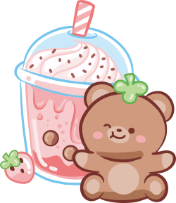 Gấu, bear, trà dâu, strawberry, cute, dễ thương