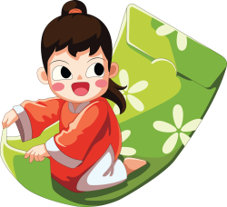 bé gái, girl, chibi, cưỡi bao lì xì, riding a lucky money bag