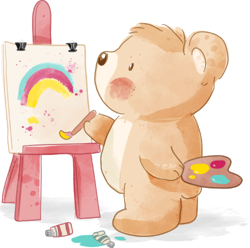 Watercolor, màu nước, gấu, bear, cute, dễ thương