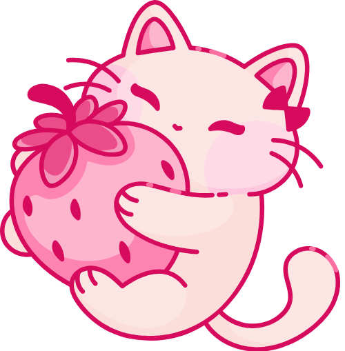 Mèo, cat, dâu tây, trái dâu, strawberry, cute, dễ thương, pink