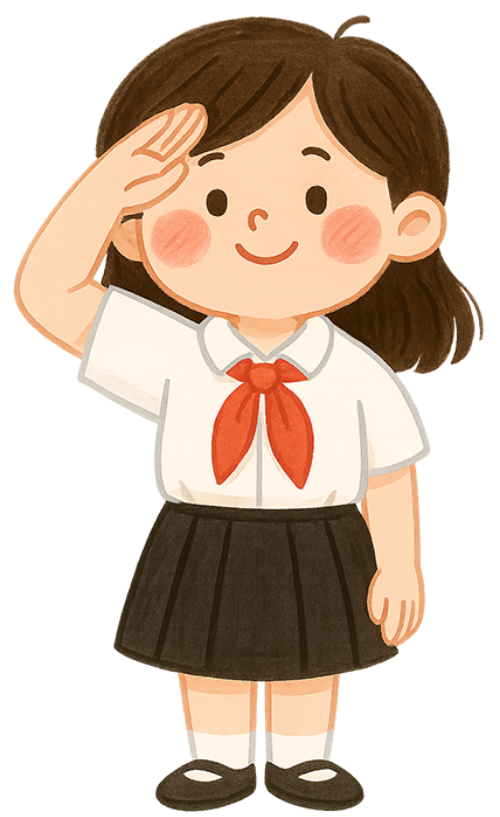 Học sinh, student, chào cờ, trường học, school, dễ thương, chibi