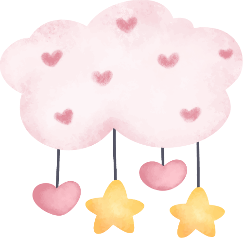 Mây, đám mây, cloud, ngôi sao, star, heart, trái tim, water color, màu nước, cute, dễ thương