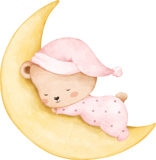Gấu, bear, mặt trăng, moon, water color, màu nước, cute, dễ thương