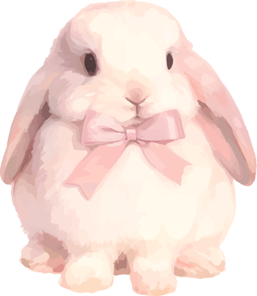 Thỏ, rabbit, nơ,  bow tie, water color, màu nước 3