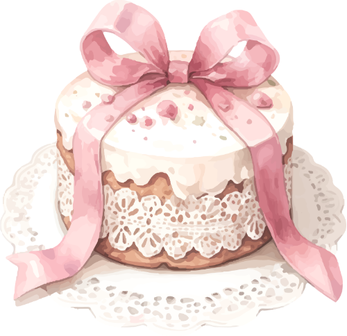 Bánh, cake, nơ, bow tie, water color, màu nước 1