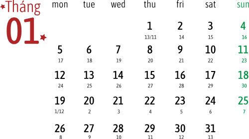 Lịch 2026, lịch, calendar, 2026, tháng 01, january