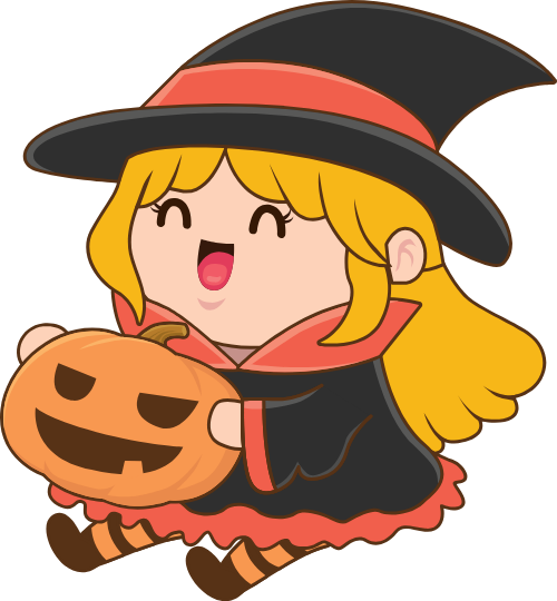 Phù thủy, bí đỏ, bí ngô, pumpkin, halloween, cute, dễ thương