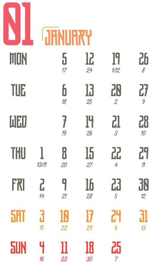 Lịch 2026, lịch, calendar, 2026, tháng 01, january